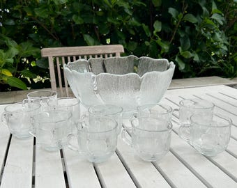 Arcoroc | Fleur Pattern | Punch Bowl Set (10 cups or 6 cups)| Glass | Elegant Rose Design | Perfect for Entertaining | Christmas | Party