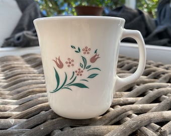 Corelle | Rosemarie Mug | Coffee Tea Cup | Mauve Flowers, Green Leaves | Corelle by Corning | Rosemarie Replacement | Retro Kitchen | MCM |