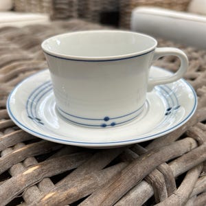 Mikasa | Disco Blue | L4827 | Coffee Cup and Saucer Duo | Blue Off White | Fine China | Japan | High saucer rim | Discontinued | 7 available