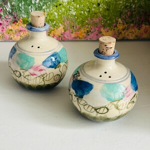 New Moon Pottery Salt Shakers | Handcrafted Australian Stoneware Floral Design