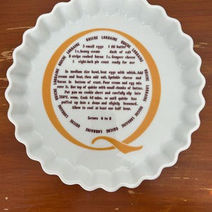 Quiche Lorraine | Baking Dish | Made in Japan | Recipe Print | Pie Plate with Fluted Edge | 1970s vintage | Retro