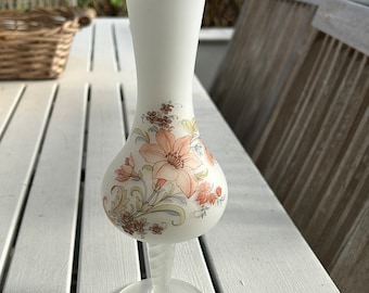 Frosted Glass Bud Vase | Twisted Pedestal Design | Decorative White Satin Glass | Autumnul tones | Earthy Tonal Flowers | Vintage Home Decor