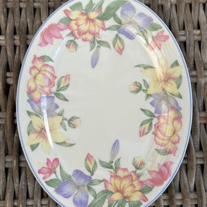 Royal Doulton "Blooms" | Oval Serving Platter | Fine China | Purple, Pink, Yellow Floral Motif | Vintage 1991 | ‘Expressions’ range