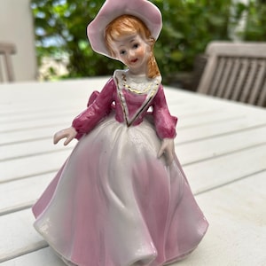 Porzellan Dame Figur | Vintage Handgemaltes Sammlerstück | Pink & Gold Akzente