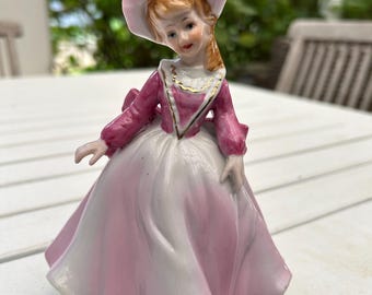 Porcelain Lady Figurine | Vintage Hand-Painted Collectible | Pink & Gold Accents