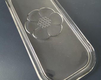 Bandeja floral de vidro prensado transparente | Travessa retangular vintage para servir