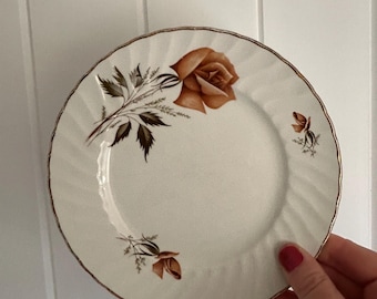 Swinnertons / Tan Rose / 11 platos / Royal Wessex White Ironstone / Mediados de siglo / Floral / Cottage / Vintage inglés / Oro garantizado de 22 kt