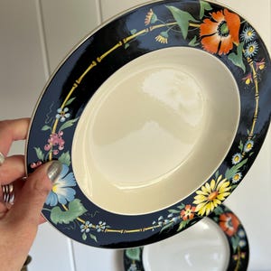 Villeroy and Boch | Xenia | Soup Bowl | One only | Porcelain Dinnerware | Black and Floral | 23cm | Replacement