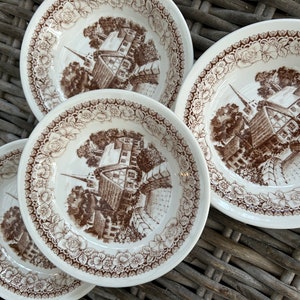 Crown Lynn Genuine Ironstone Bowls | Brown Transferware Cottage Pattern | Set of 4 | New Zealand