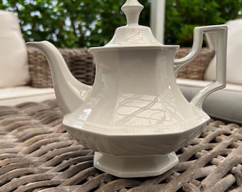 Johnson Brothers Teapot | Heritage White | Vintage Ironstone Teapot | 1980s Octagonal Design | Made in England