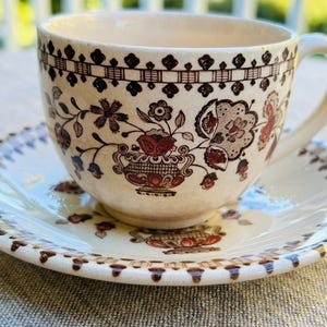 Johnson Bros | Old Granite | Jamestown |   Tea Duo Set | Staffordshire Old Granite | 1960s-80s Floral Brown | Display
