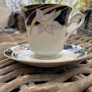Mikasa | Charisma | Xícaras de chá | Preto | Porcelana fina | | Design floral | Feito no Japão | Substituição | Peça descontinuada
