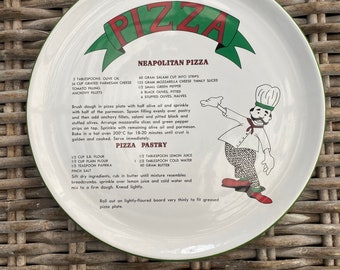 Neapolitanische Pizza-Rezept-Platte | Temposteinzeug | 30cm Keramik Schale mit Grünem Rand | Hergestellt inTaiwan