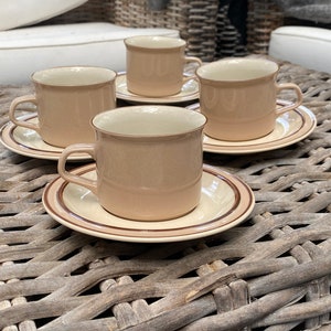 Beige Stoneware Teacup Set | Vintage Japanese Ceramic | Afternoon Tea Collection | Set of 4