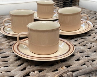 Beige Stoneware Teacup Set | Vintage Japanese Ceramic | Afternoon Tea Collection | Set of 4
