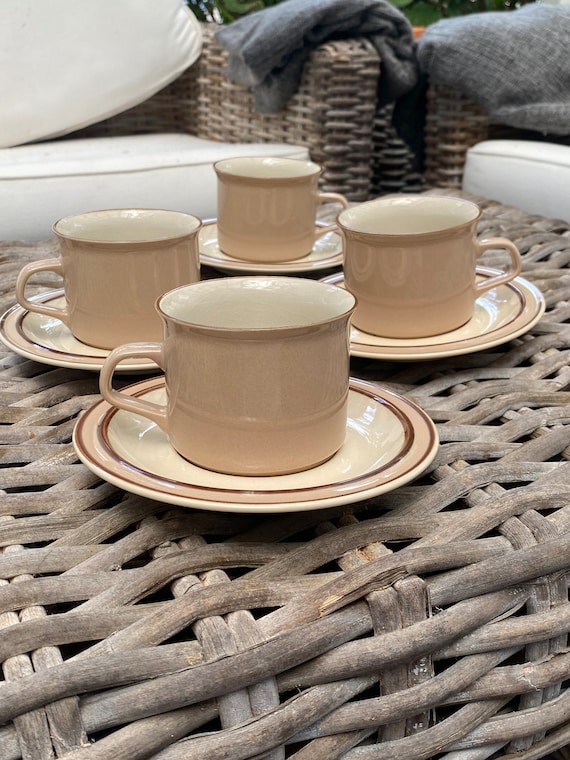 Beige Steingut Teetassen-Set | Vintage Japanische Keramik | Afternoon Tea Kollektion | 4er Set
