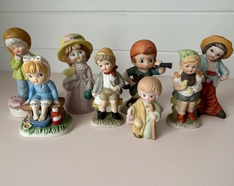 Set of 8 Vintage Ceramic Figurines | Japan & Taiwan | Hand-Painted Children’s Collectibles | 1950s–1980s
