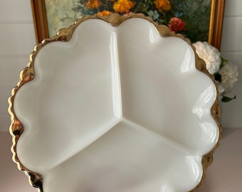 ヴィンテージ ファイヤーキング ミルクガラス レリッシュトレイ