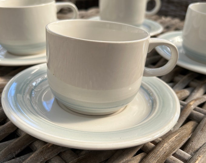 Impressions | Genuine Stoneware | Cups and Saucers | Set of 4 Pale Blue ...