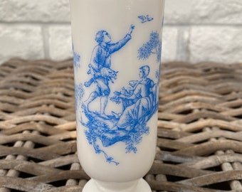 1970s Avon Milk Glass Bud Vase | Blue and White Design | Vintage Home Decor