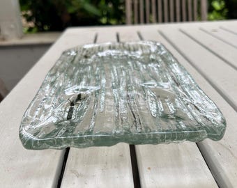 Footed Glass Tray | Bark Textured Glass | Oiva Toikka for Iittala | Mid-Century Modern | Mouth-Blown Glass | Vintage Italian Home Decor
