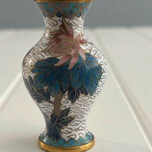 Cloisonné Brass Mini Vase | Blue Floral Enamel | Made in China
