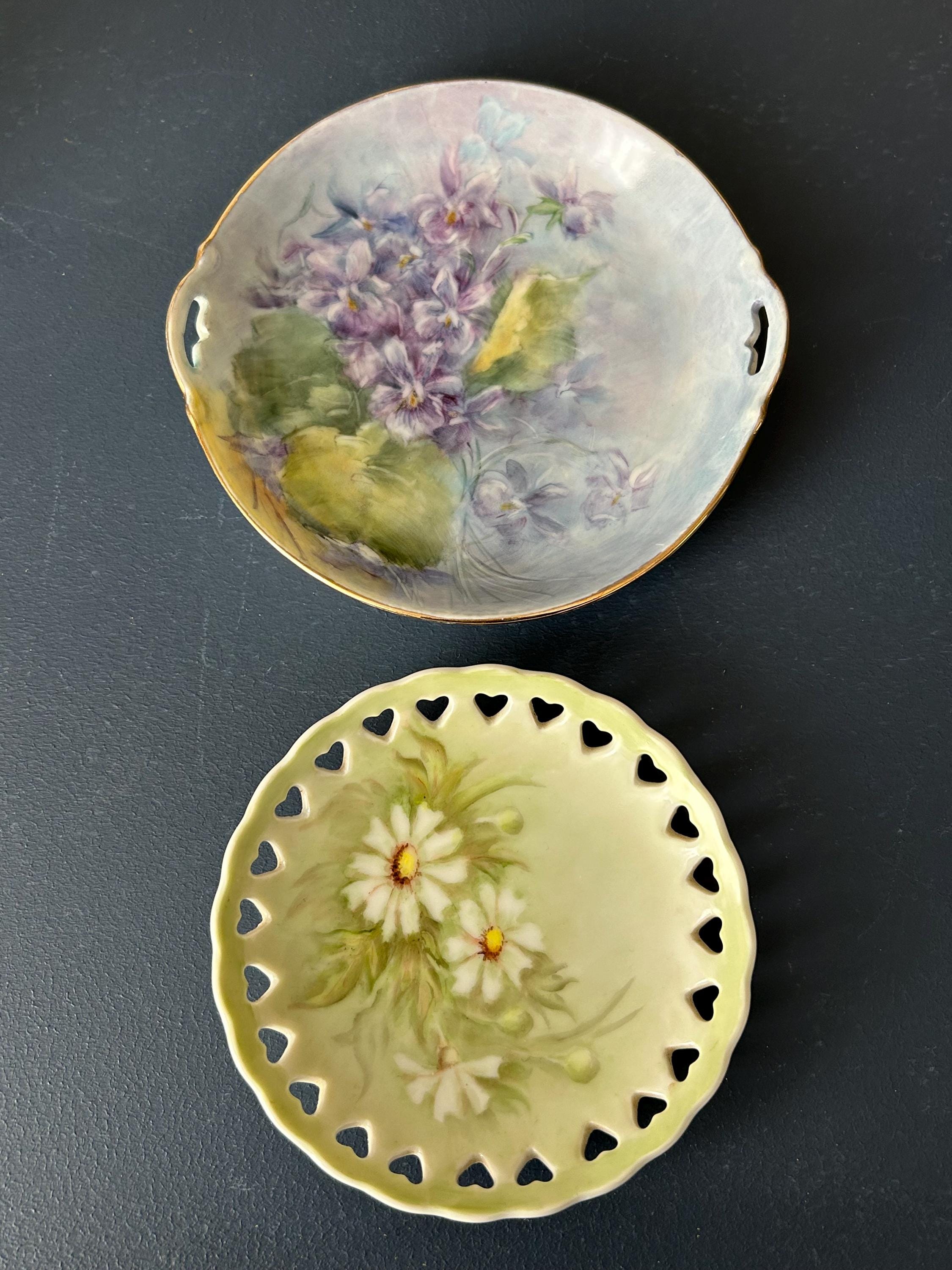 手描きのピントレイ | 小 | 2個セット | サイン入り磁器ペア | 花の