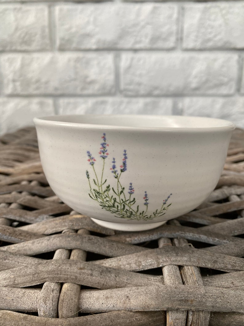 White Ceramic Set | Lavender Design | Bowl, Cup & Saucer/Soap Dish image 6