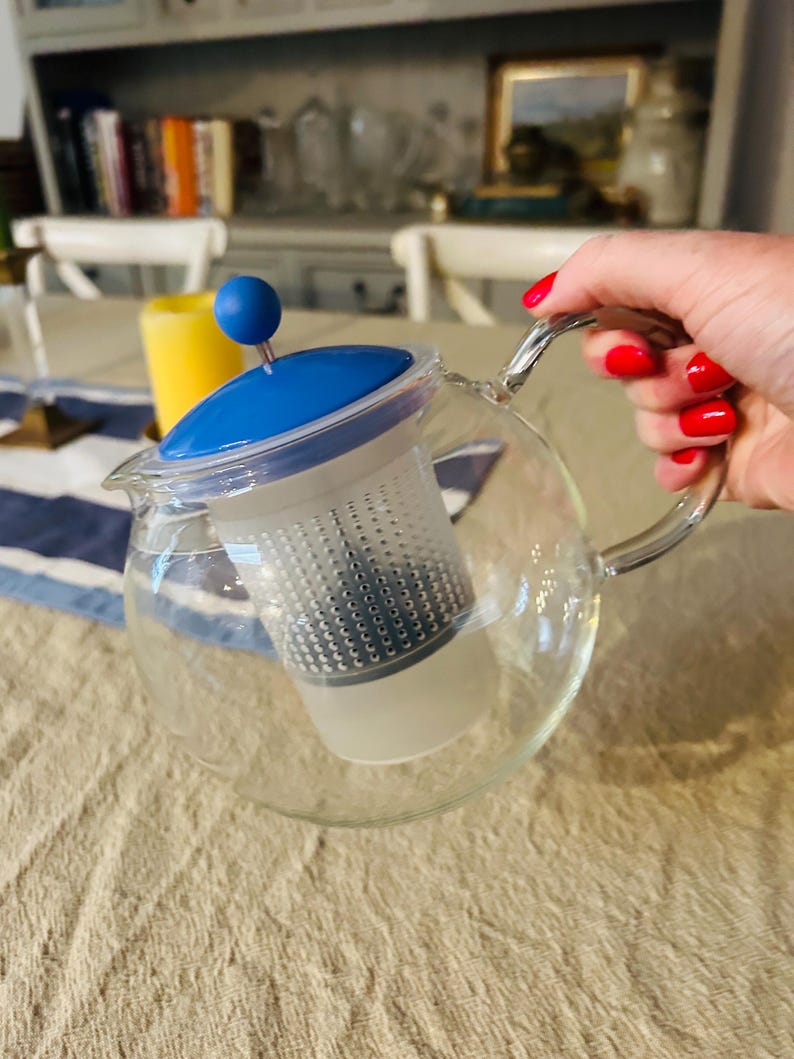 Vintage 1990s Bodum Assam Tea Press | Vibrant Blue Teapot | Danish Design | Heat-Resistant Glass | 1L Capacity | Scandinavian Kitchen Decor image 18