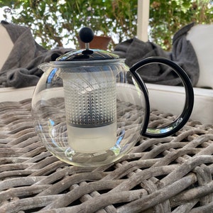 Vintage 1990s Bodum Assam Tea Press | Classic BlackTeapot | Danish Design | Heat-Resistant Glass | 1L Capacity | Scandinavian Kitchen Decor
