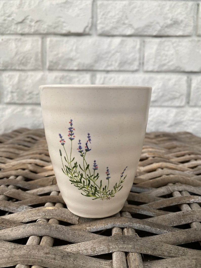 White Ceramic Set | Lavender Design | Bowl, Cup & Saucer/Soap Dish image 4