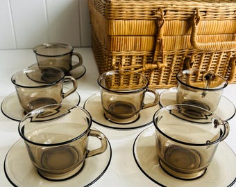 Arcoroc Fume Smoky Braun Glastasse und Untertasse Duos | 6er Set