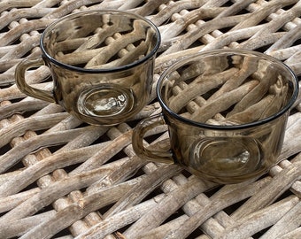 Arcoroc France| Fume | Smoky Brown Glass Coffee/Tea Set | Vintage 1970s | Set of 2 or 4 cups / duo x 2  | Retro Chic Tableware | Chic