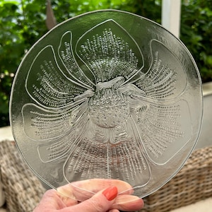 Duralex | Glass Salad Plate |  “Sainson” | Floral Pattern | 8” | Mid Century Modern Made in France | Vintage