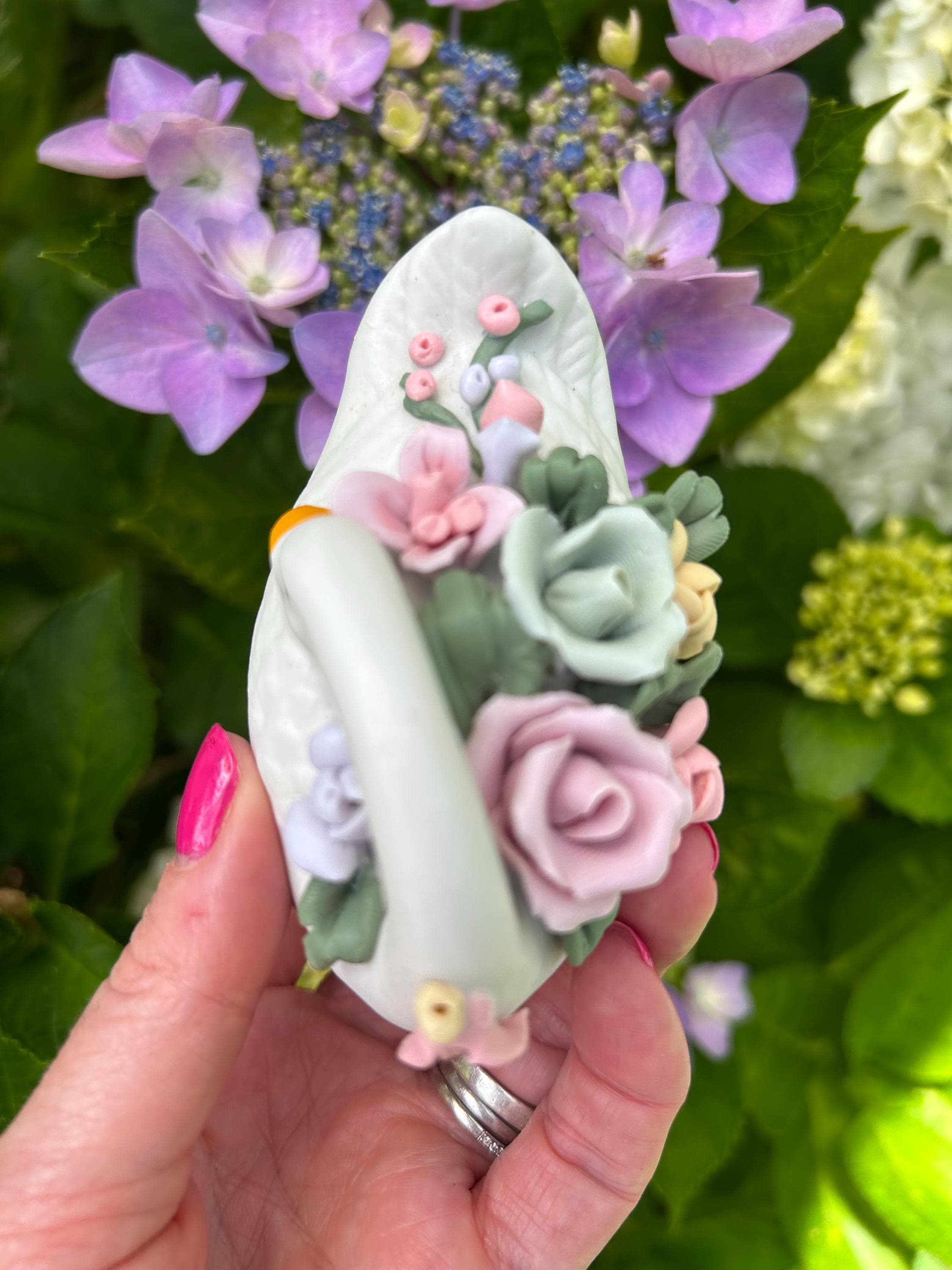 磁器製白鳥の小物入れ | ヴィンテージ花柄陶器記念品入れ - Etsy 日本