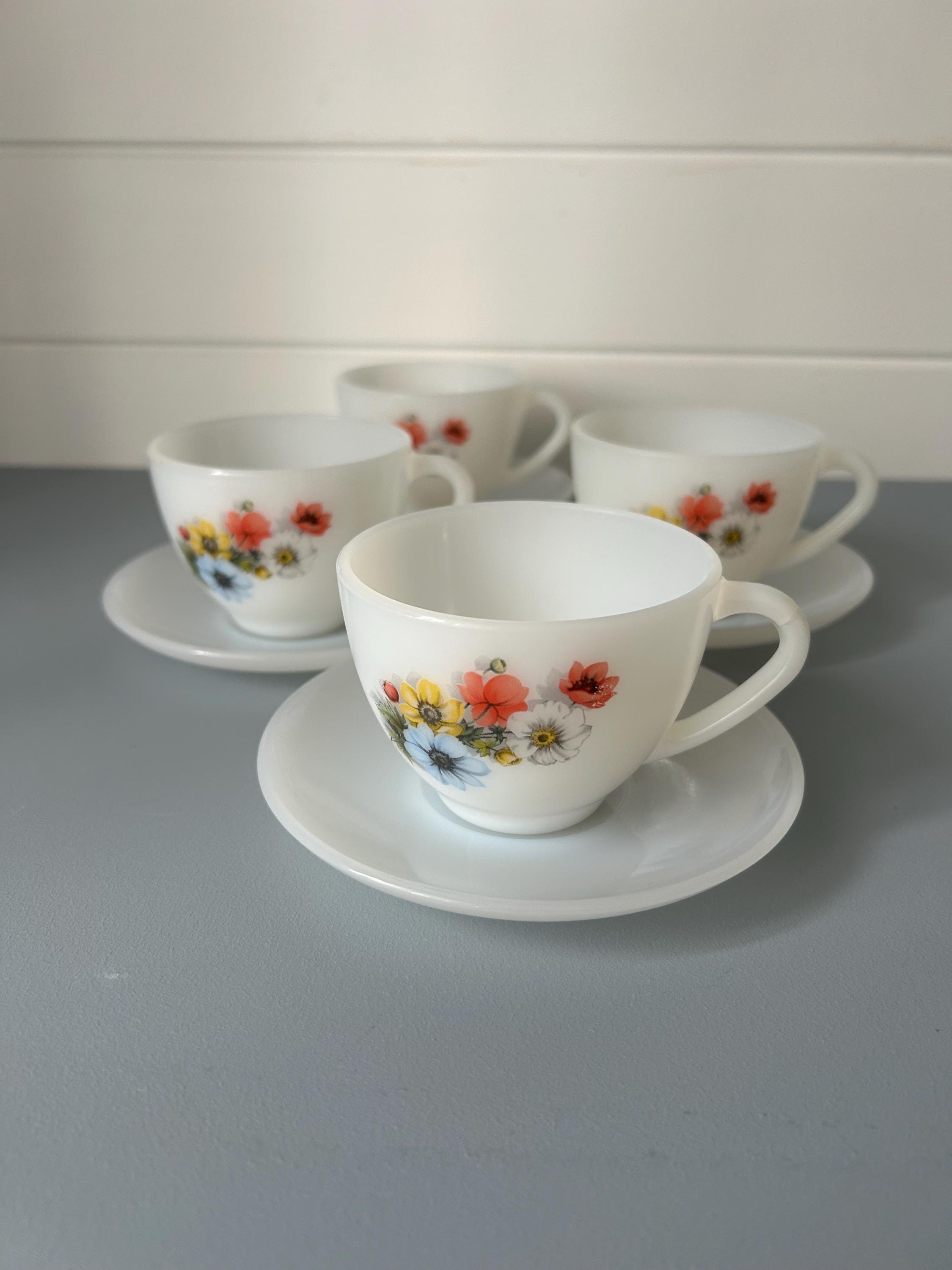Service À Café Arcopal 6 Tasses Et Soucoupes Roses D'automne
