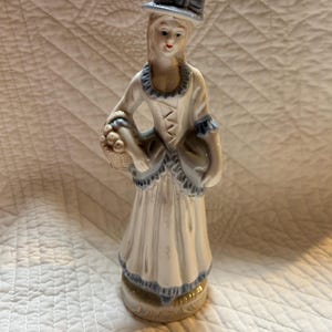 Porcelain Lady Figurine | Elegant 18th-Century Style | Blue & White Accents | Vintage | Mantel display | Collector of figurines