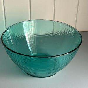Arcoroc | Jardiniere | Salad Bowl | Teal Turquoise Green |  Ribbed Glass | 1970s French Coastal Style