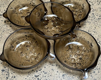 Set of 5 Stackable 1970s Grey Glass Dessert Bowls with Handle | Vintage Retro Design