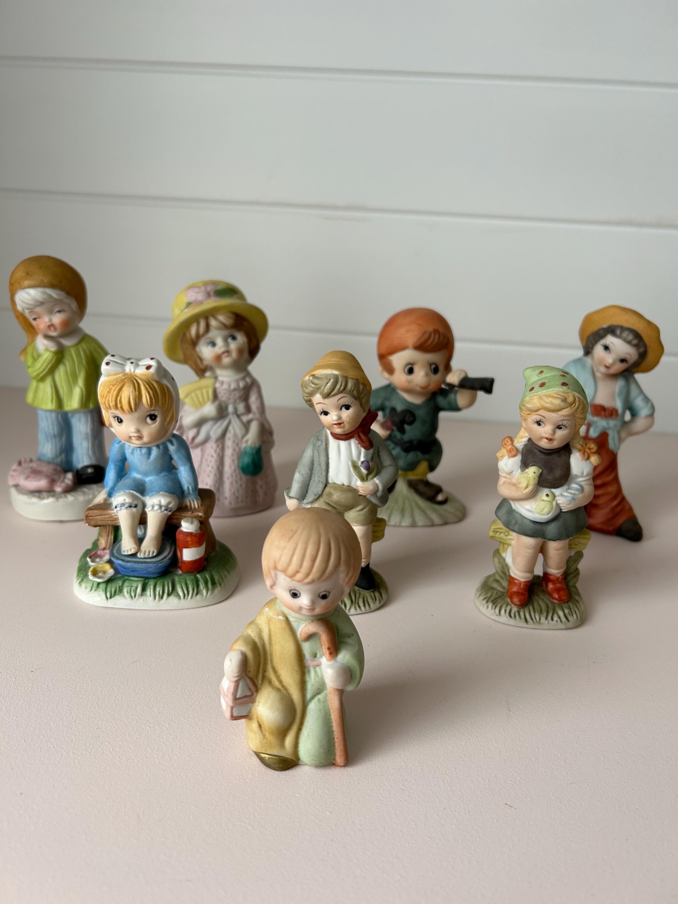 Set of 8 Vintage Ceramic Figurines | Japan & Taiwan | Hand-painted
