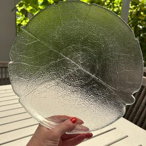 Arcoroc | Dinner Glass Plates | Two | Aspen Leaf Pattern  | Embossed Glass | Made in France | Vintage Tableware | 28cm | SET OF 2