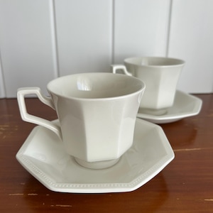 Johnson Bros | Heritage | Tea Duos | Set of 2 | Tea Cup and Saucer set | White English China | Circa 1980 | Farmhouse Cottage