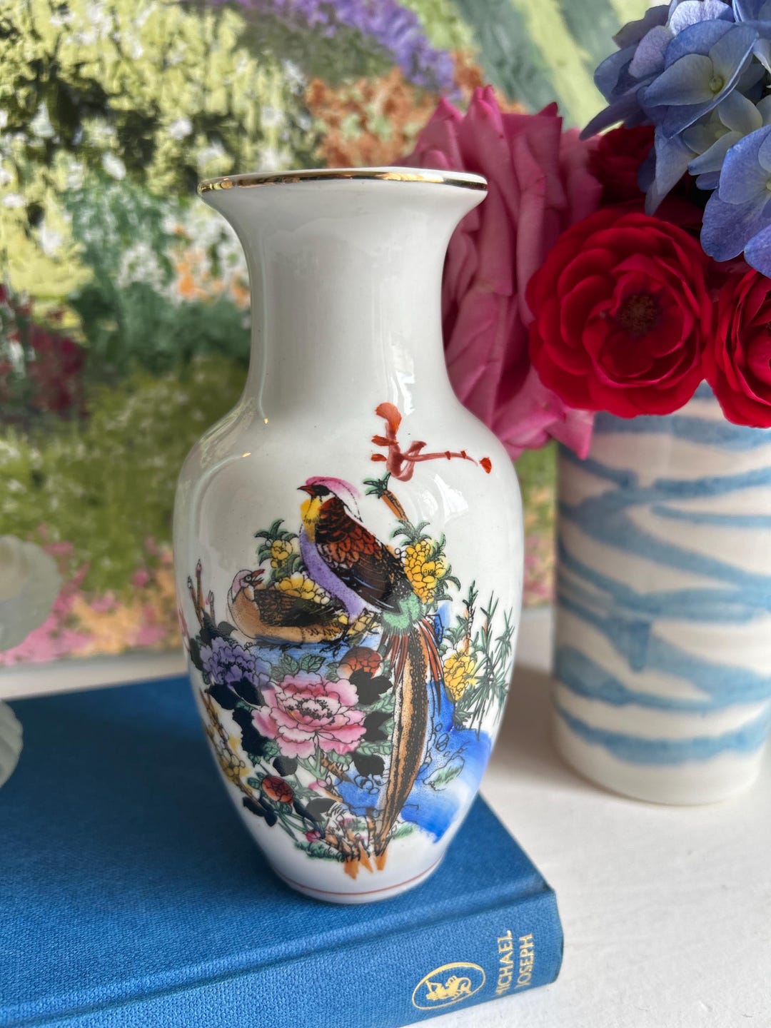 What Is Gilt Rim Porcelain Bird & Floral Vase | Gilt Rim 16cm - Etsy Australia