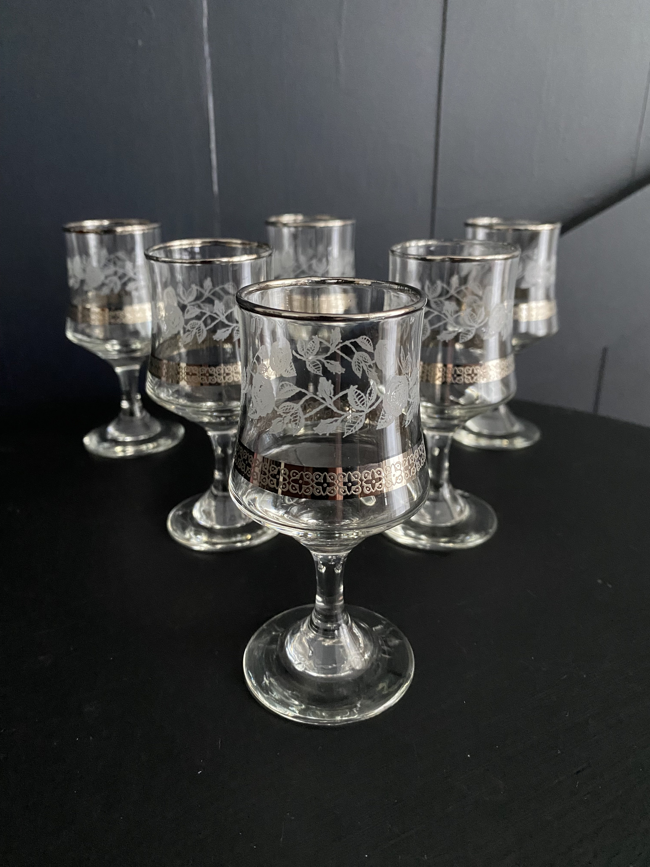 1980s Dema Silver Rose Wine Glasses Set of 6 Vintage Chesterfield