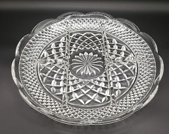 Vintage Anchor Hocking Wexford 11&quot; Round 5 Part Relish Plater