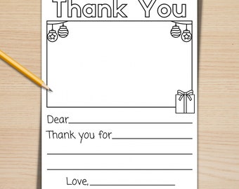 Christmas Thank You Printable, Thank You Note From Kids, Draw and Write Thank You Card, Fill in the Blank Thank You Note