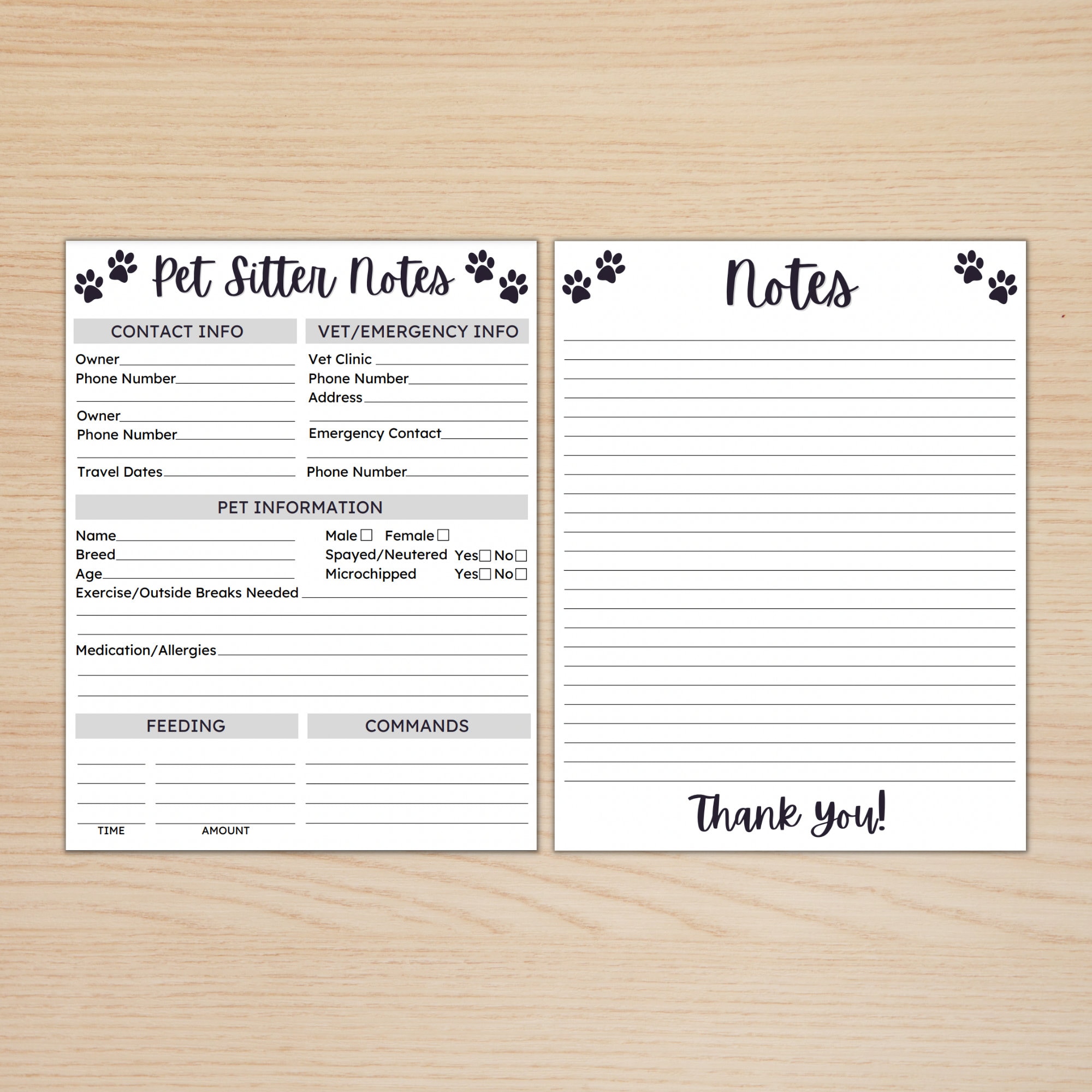 Pet Sitter Notes, Dog Care Information, Pet Sitting Instructions ...