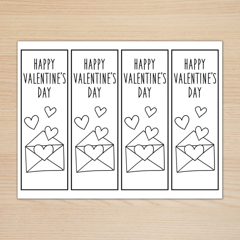 Valentine's Day Printable Bookmarks, Color Your Own Valentine Bookmark, Valentine's Day Class ...