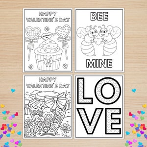 Valentine&#39;s Day Coloring Sheets, Printable Coloring Pages for Kids, Happy Valentine&#39;s Day, Class Party Activity for Kids