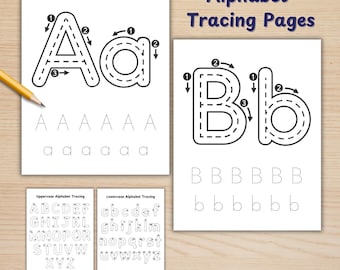 Alphabet Tracing Printables, Printable Handwriting Practice for Uppercase and Lowercase Letters, Preschool & Kindergarten Learning